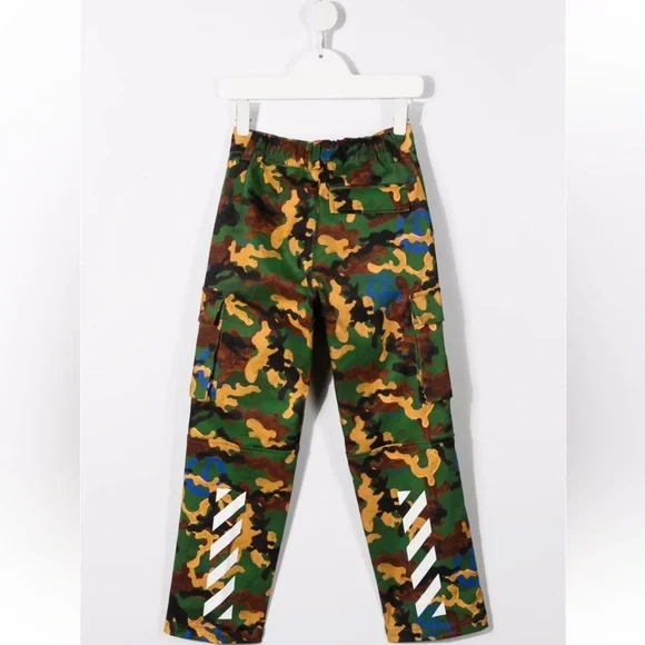$505 Off White Kids Boys Camo Camouflage Print Khaki Cargo Pants Trousers Size 6